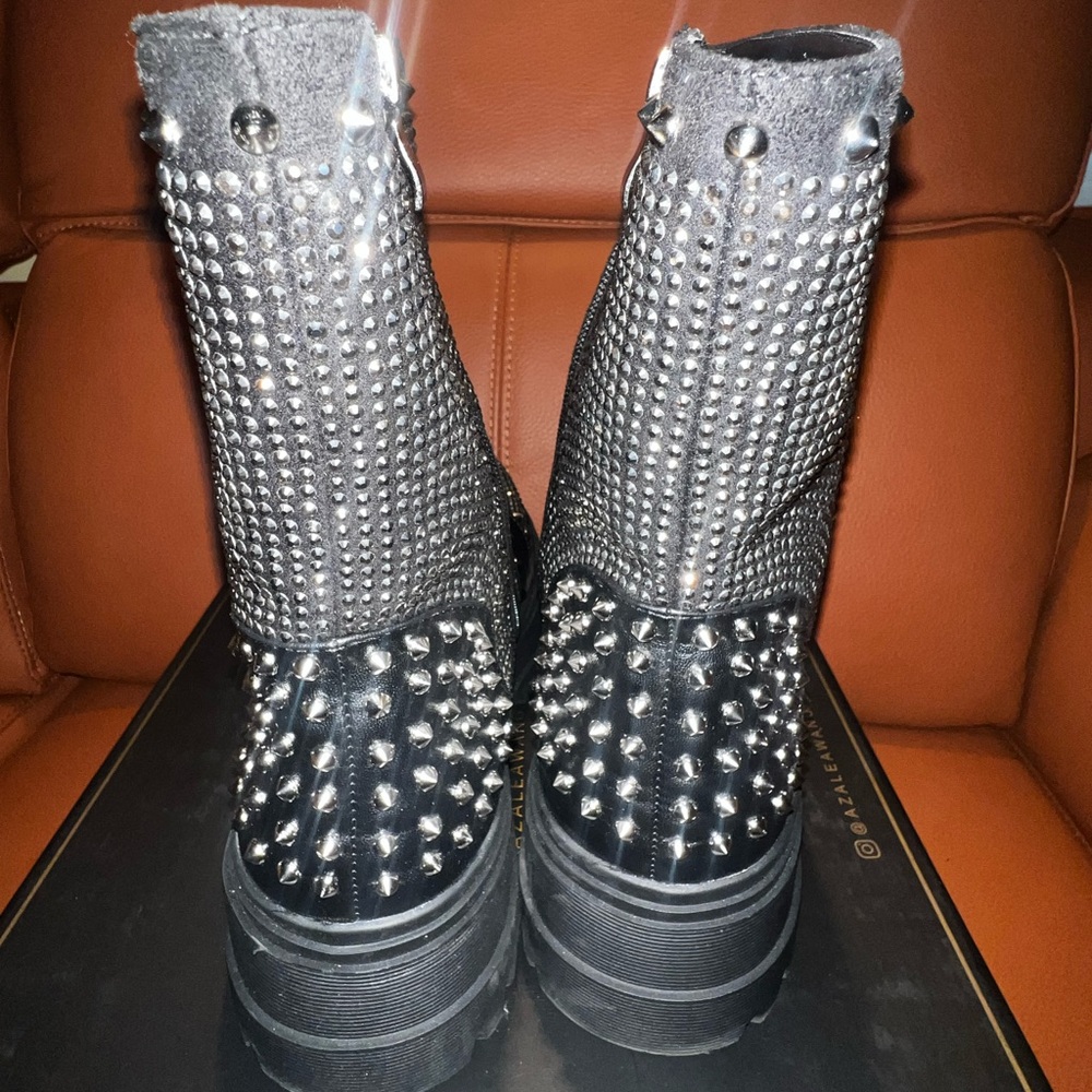 Azalea Wang Black Studded Ankle Booties - Picture 9 of 16